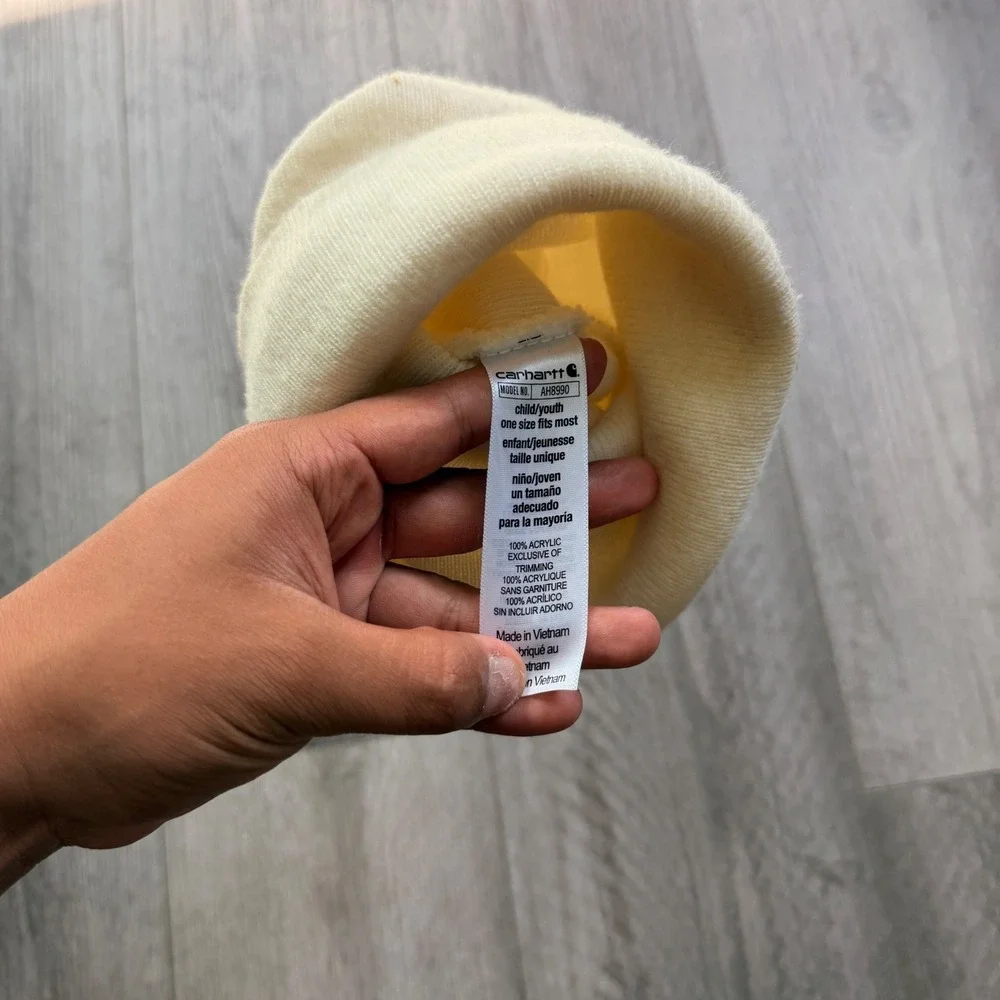 Carhartt Kids Youth Beanie One Size Cream White C Patch Hat